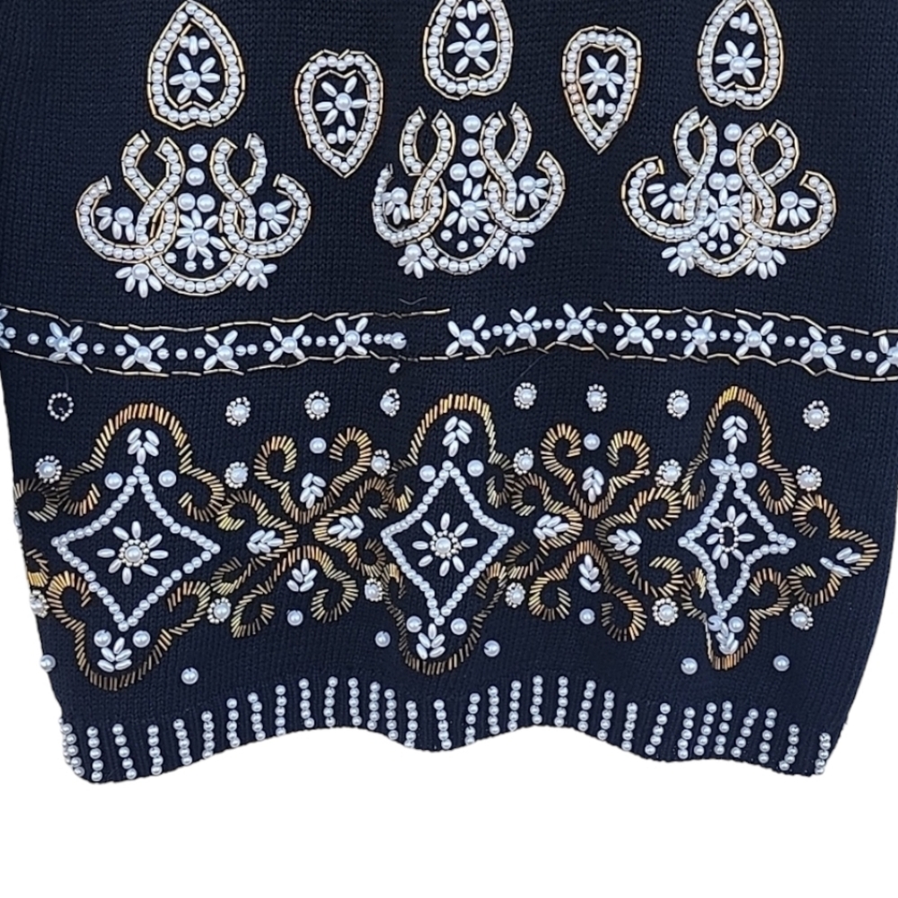 VINTAGE 1980s Margules Beaded Pearl Sweater S Oversized Holiday Christmas Glam - Picture 7 of 17